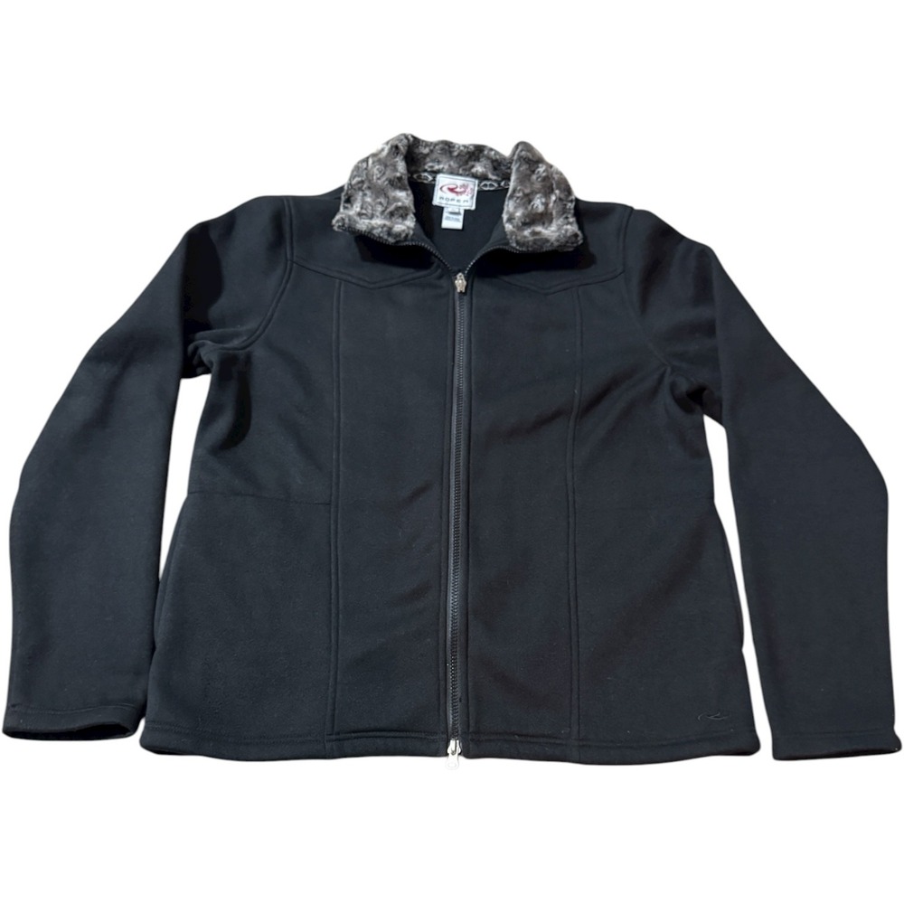 Roper Womens XL Black Jacket Faux Fur Collar‎ Full Zip Western Style